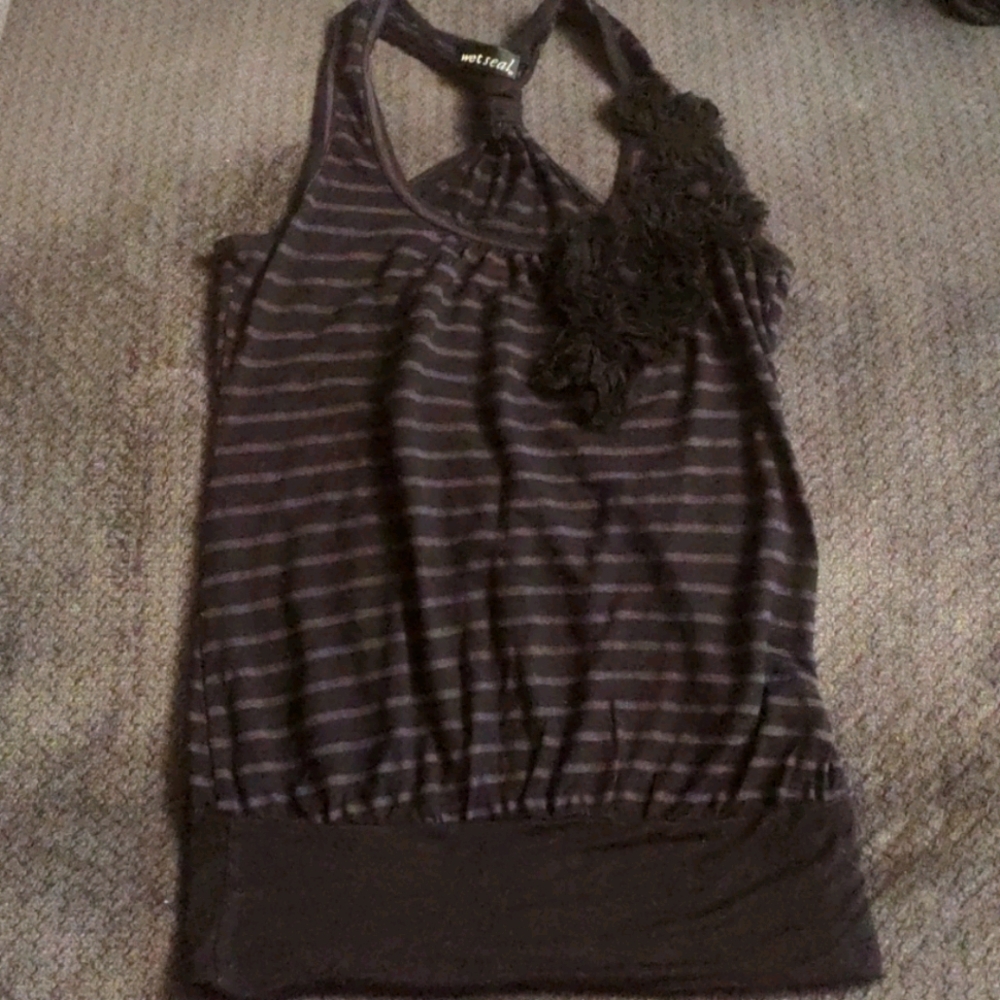 Black and grey striped racer back tank